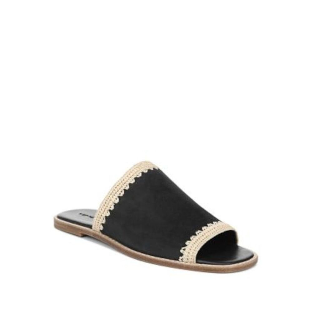 VINCE. Womens Black Padmore Round Toe Slip On Leather Slide Sandals Shoes 6 M